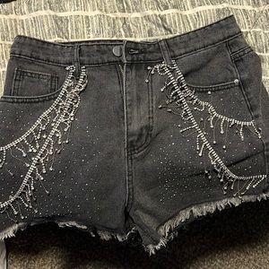 Black jeweled jean shorts